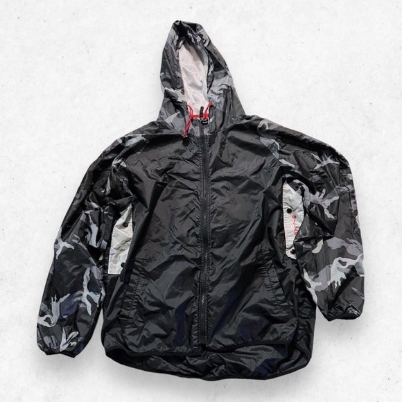 Billabong Jacket Mens XL Camouflage Black Gray Full Zip Windbreaker Hooded Nylon - Picture 1 of 9